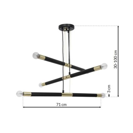 Lestenec na vrvici BASTONE 6xE14/40W/230V črna/zlata