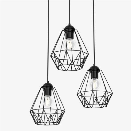 Lestenec na vrvici BERGEN 3xE27/60W/230V črna