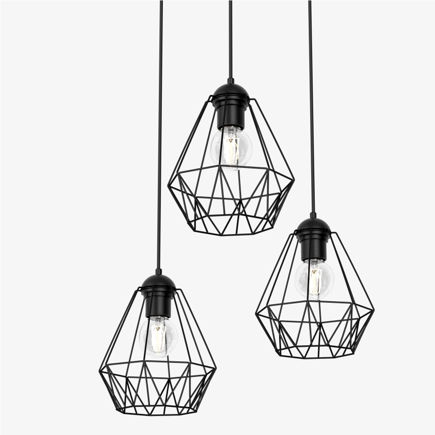 Lestenec na vrvici BERGEN 3xE27/60W/230V črna