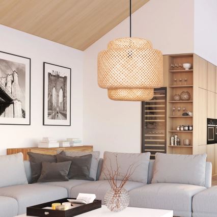 Lestenec na vrvici BERTA 1xE27/20W/230V pr. 50 cm bambus