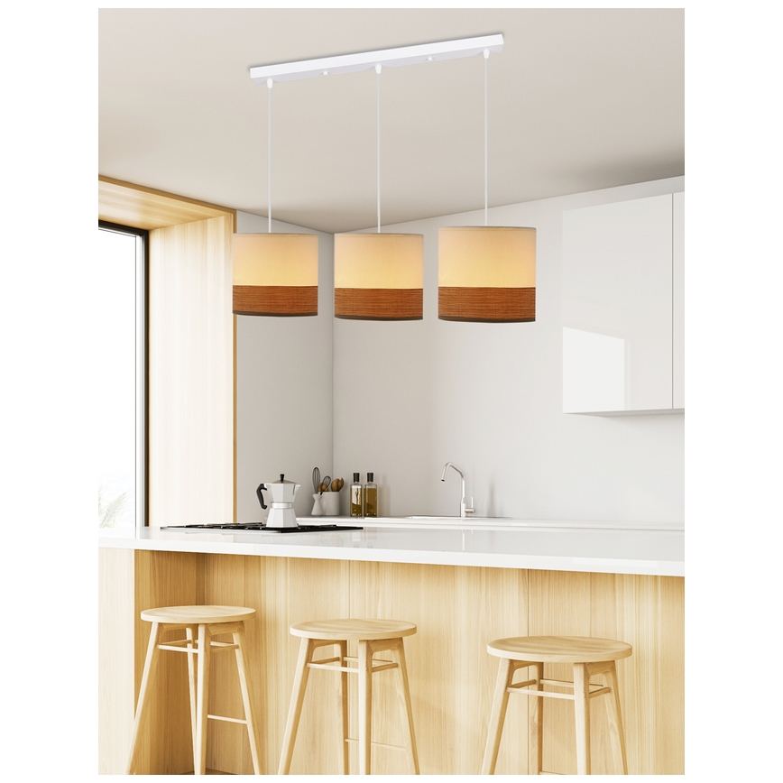 Lestenec na vrvici BIANCO 3xE27/40W/230V bela/rjava