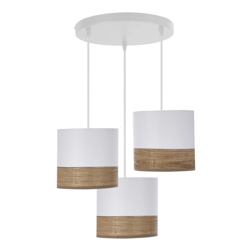 Lestenec na vrvici BIANCO 3xE27/40W/230V bela/rjava