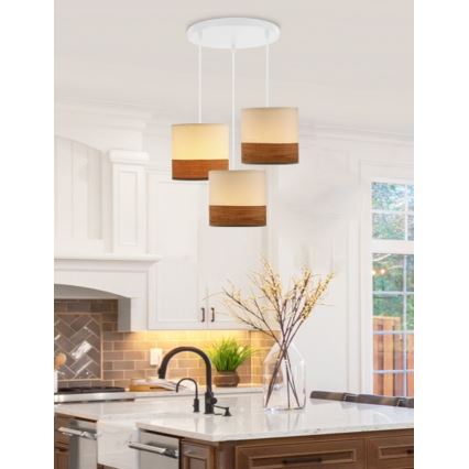 Lestenec na vrvici BIANCO 3xE27/40W/230V bela/rjava