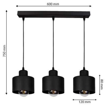 Lestenec na vrvici BODO 3xE27/60W/230V