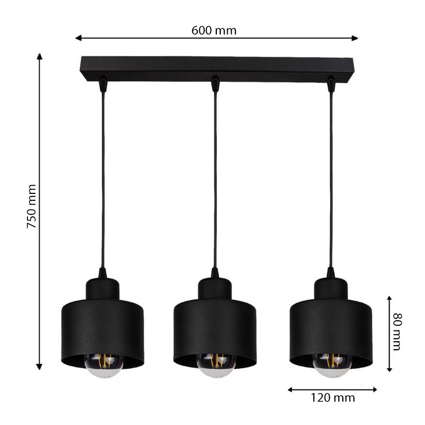 Lestenec na vrvici BODO 3xE27/60W/230V