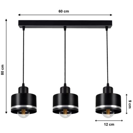 Lestenec na vrvici BODO SILVER 3xE27/60W/230V