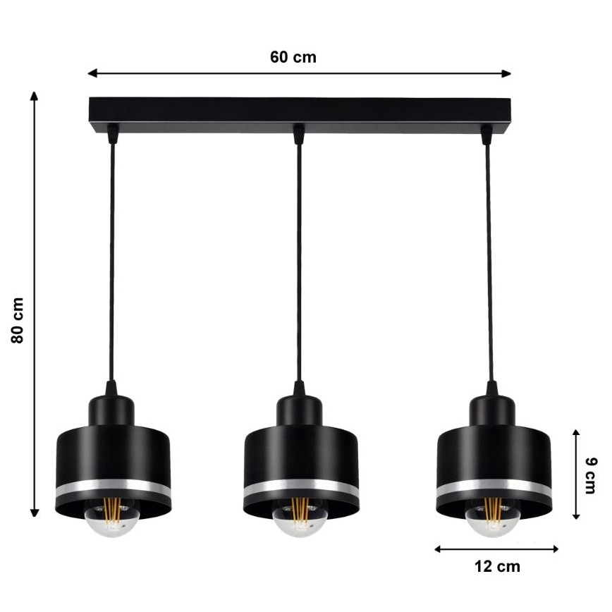 Lestenec na vrvici BODO SILVER 3xE27/60W/230V