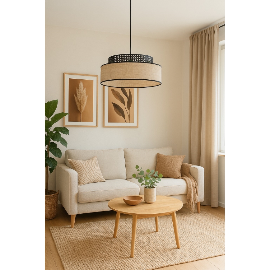 Lestenec na vrvici BOHO 1xE27/60W/230V črna/ratan