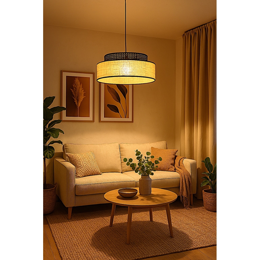 Lestenec na vrvici BOHO 1xE27/60W/230V črna/ratan