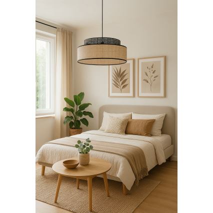 Lestenec na vrvici BOHO 1xE27/60W/230V črna/ratan