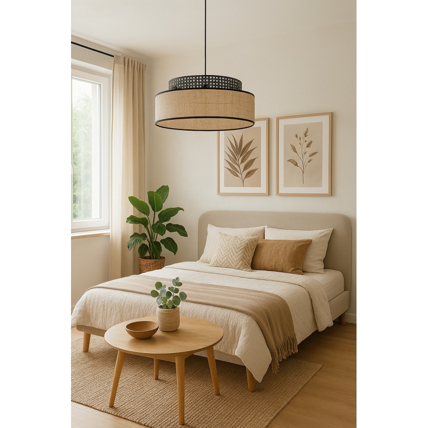 Lestenec na vrvici BOHO 1xE27/60W/230V črna/ratan