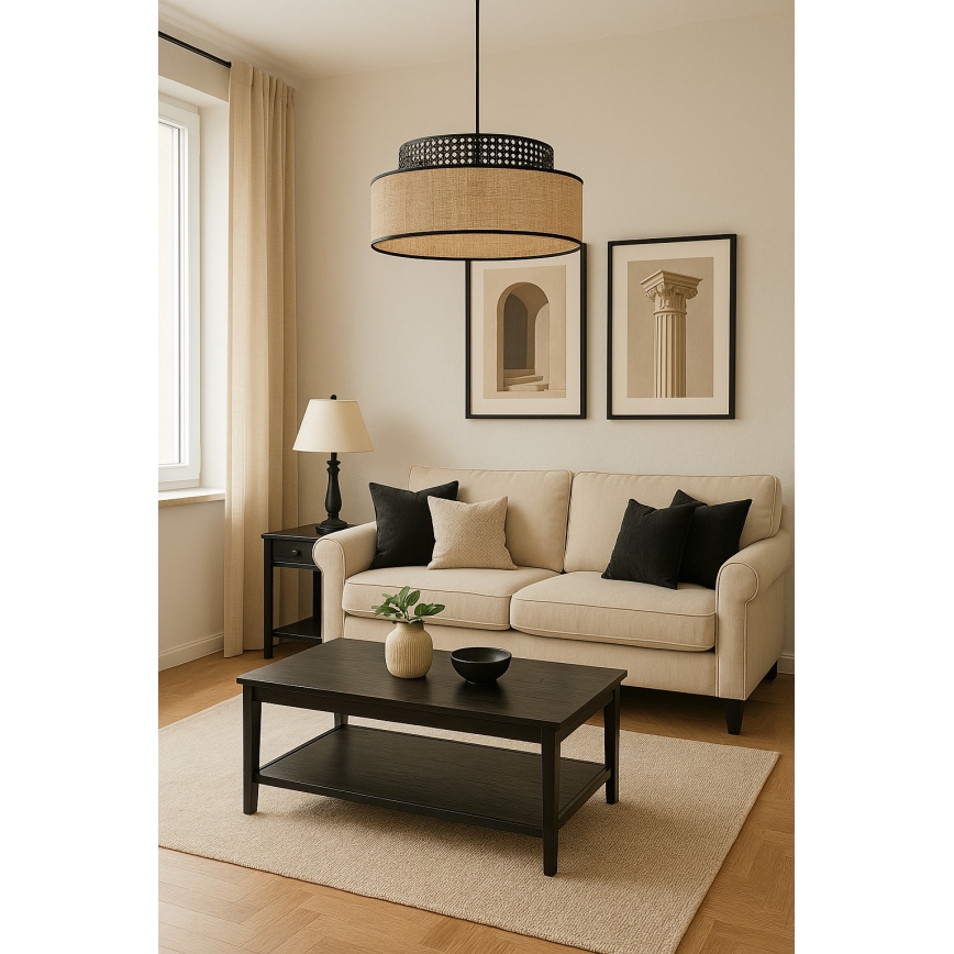 Lestenec na vrvici BOHO 1xE27/60W/230V črna/ratan