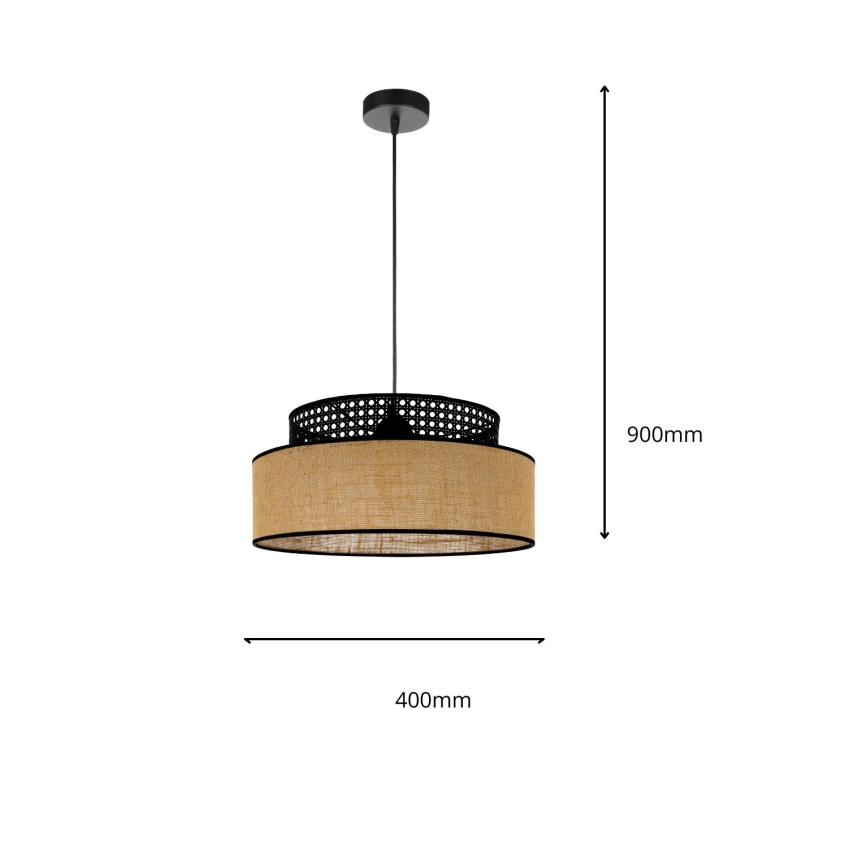 Lestenec na vrvici BOHO 1xE27/60W/230V črna/ratan