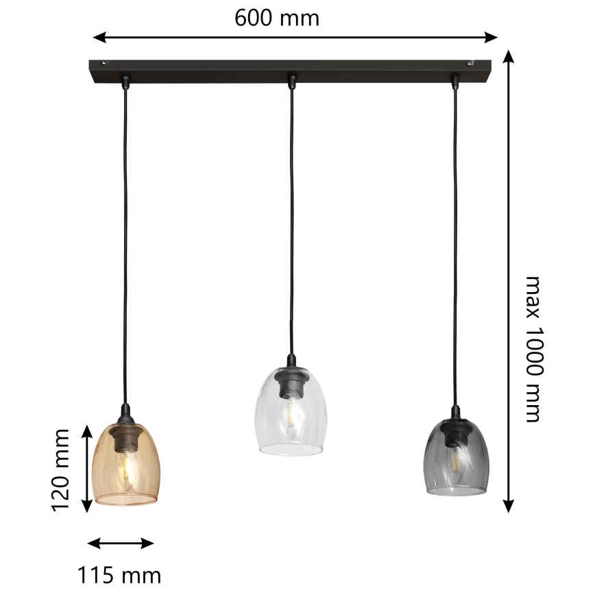Lestenec na vrvici BRILLANT 3xE27/15W/230V bež/prozorna/siva