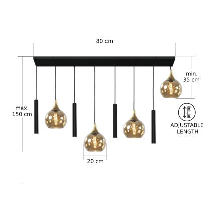 Lestenec na vrvici CALYPSO 4xGU10/60W/230V + 4xE27/60W črna/zlata