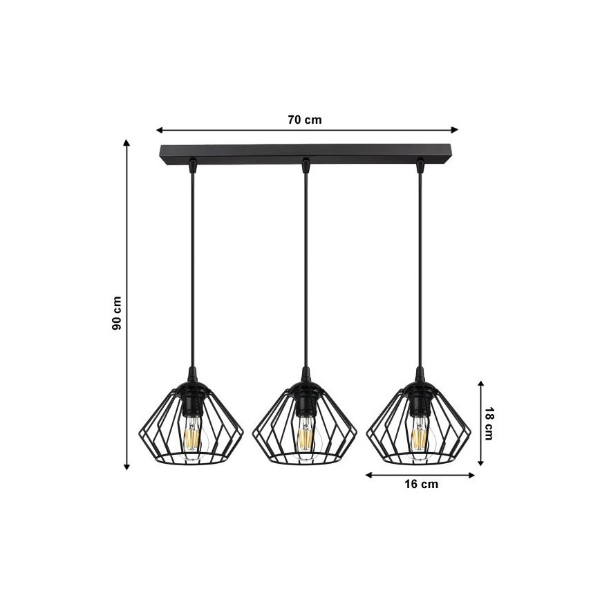 Lestenec na vrvici CEED 3xE27/60W/230V črna