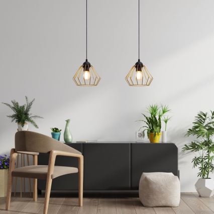 Lestenec na vrvici CEED GOLD 2xE27/60W/230V črna/zlata