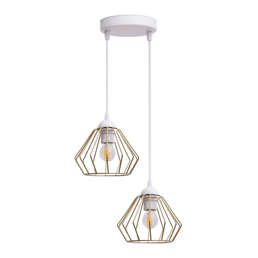 Lestenec na vrvici CEED GOLD 2xE27/60W/230V pr. 28 cm bela/zlata