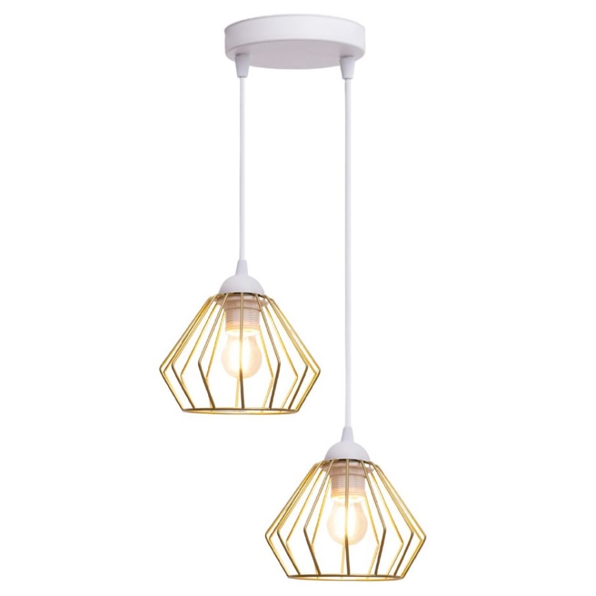 Lestenec na vrvici CEED GOLD 2xE27/60W/230V pr. 28 cm bela/zlata