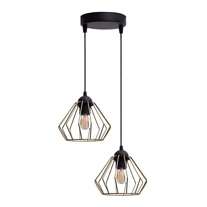 Lestenec na vrvici CEED GOLD 2xE27/60W/230V pr. 28 cm črna/zlata