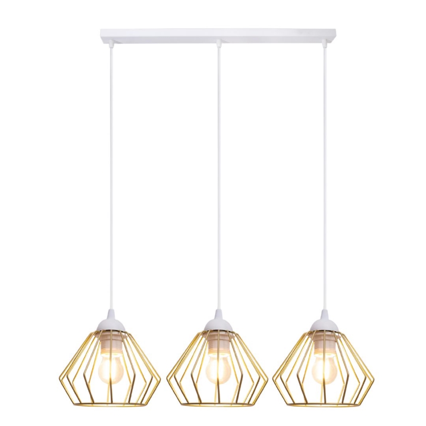 Lestenec na vrvici CEED GOLD 3xE27/60W/230V bela/zlata
