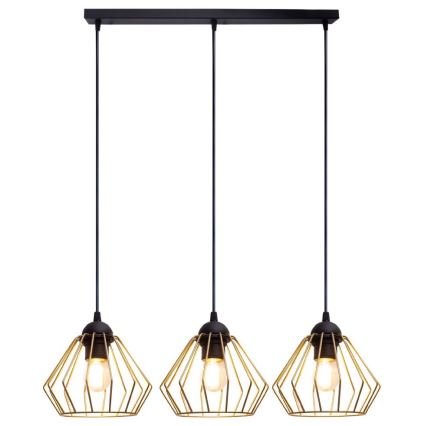 Lestenec na vrvici CEED GOLD 3xE27/60W/230V črna/zlata