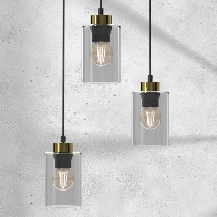 Lestenec na vrvici CHIC 3xE27/60W/230V črna/siva