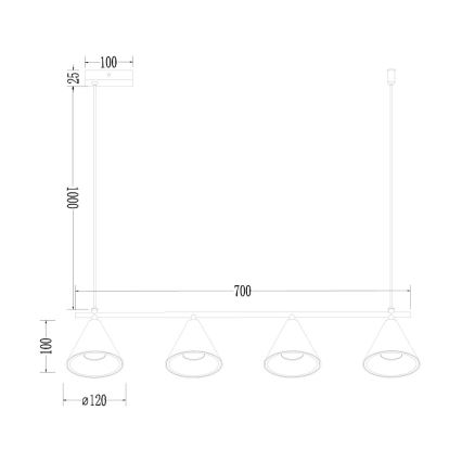 Lestenec na vrvici CONE 4xGU10/10W/230V zlata/črna