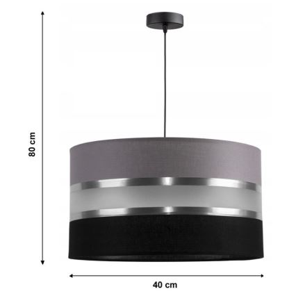 Lestenec na vrvici CORAL 1xE27/60W/230V črno-siva