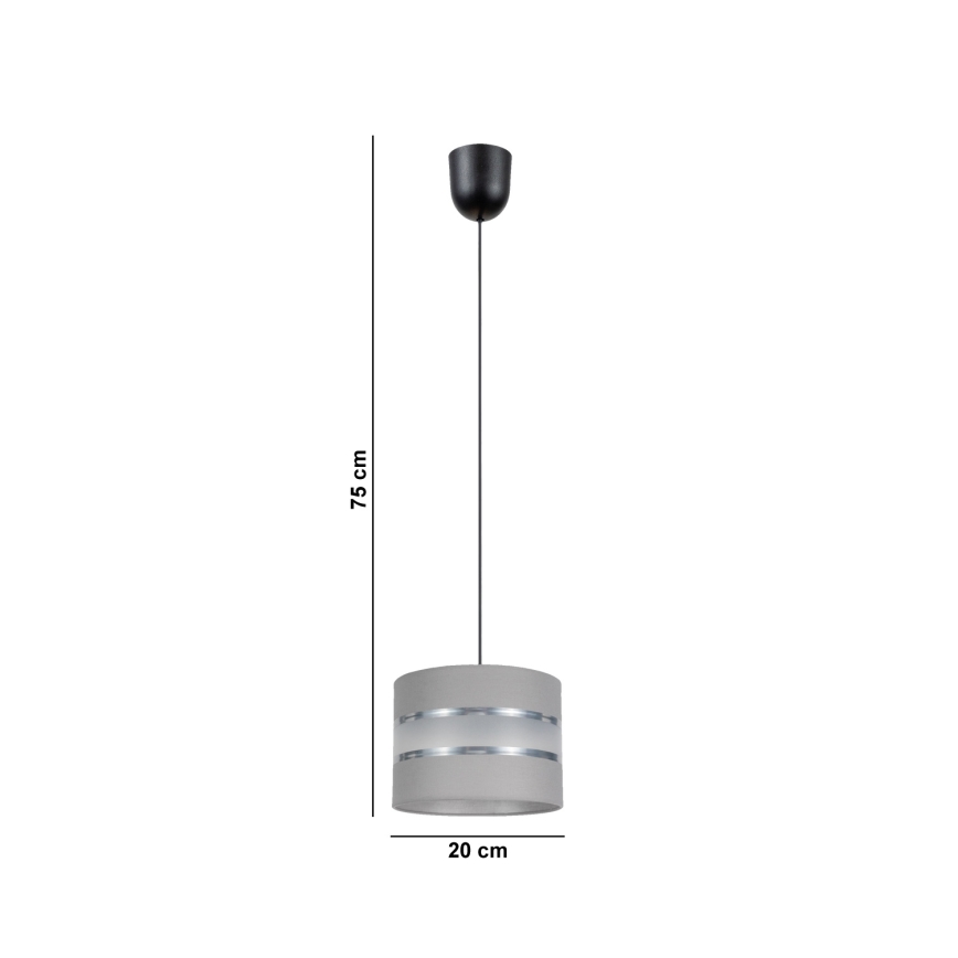Lestenec na vrvici CORAL 1xE27/60W/230V d. 20 cm siva