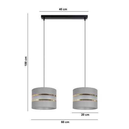 Lestenec na vrvici CORAL 2xE27/60W/230V siva