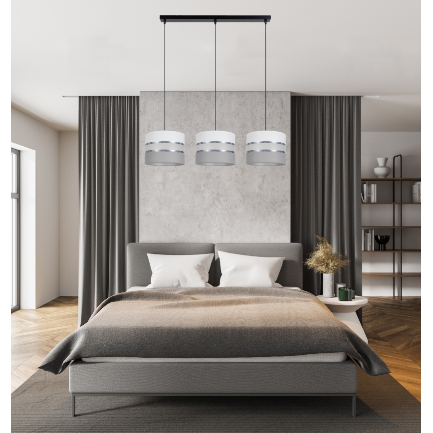 Lestenec na vrvici CORAL 3xE27/60W/230V bela/siva