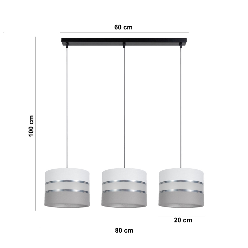 Lestenec na vrvici CORAL 3xE27/60W/230V bela/siva