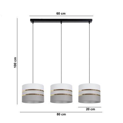 Lestenec na vrvici CORAL 3xE27/60W/230V bela/siva