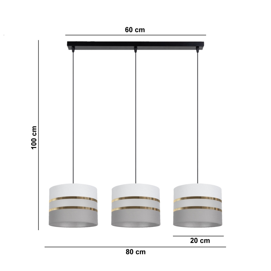 Lestenec na vrvici CORAL 3xE27/60W/230V bela/siva