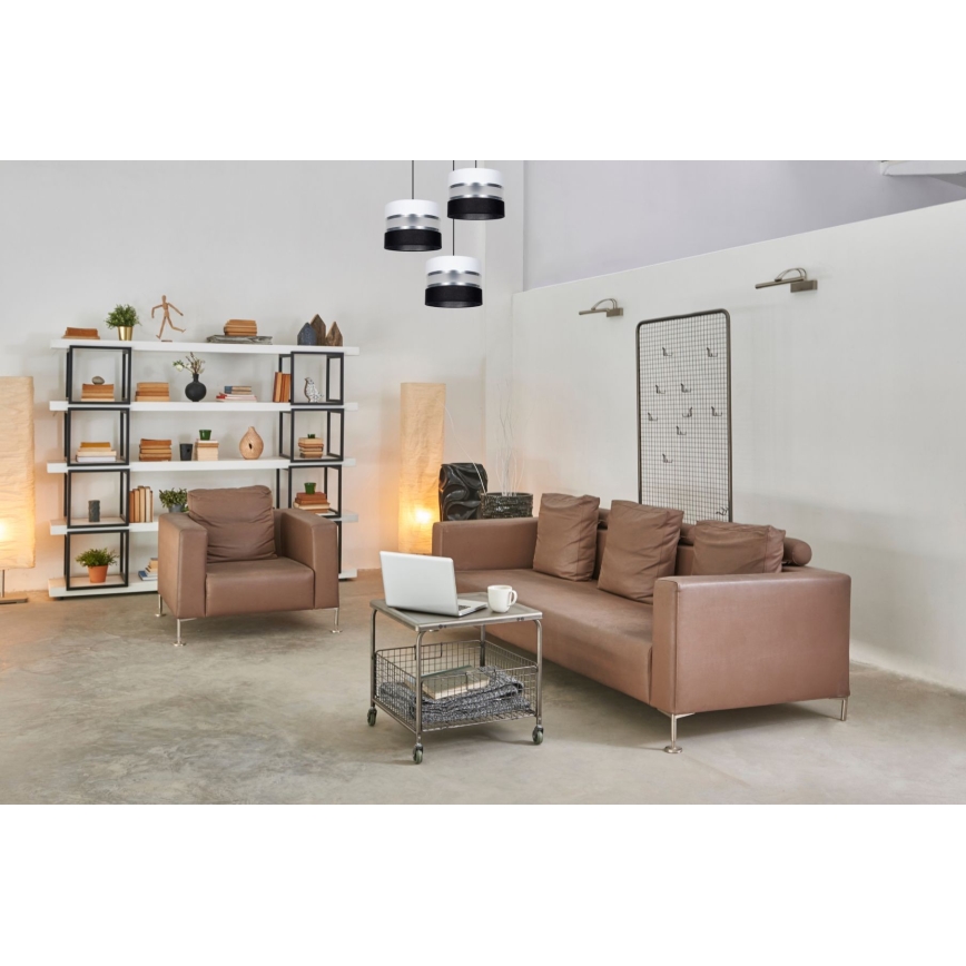 Lestenec na vrvici CORAL 3xE27/60W/230V črna/bela/mat krom pr. 45 cm