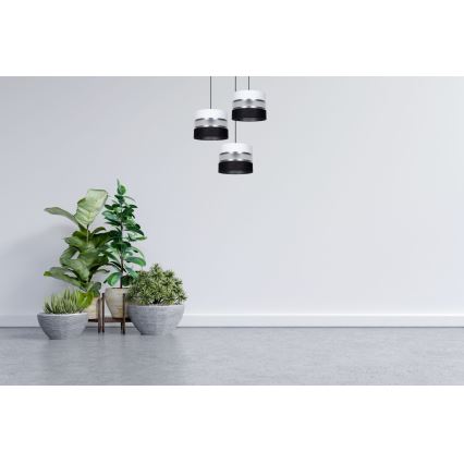 Lestenec na vrvici CORAL 3xE27/60W/230V črna/bela/mat krom pr. 45 cm