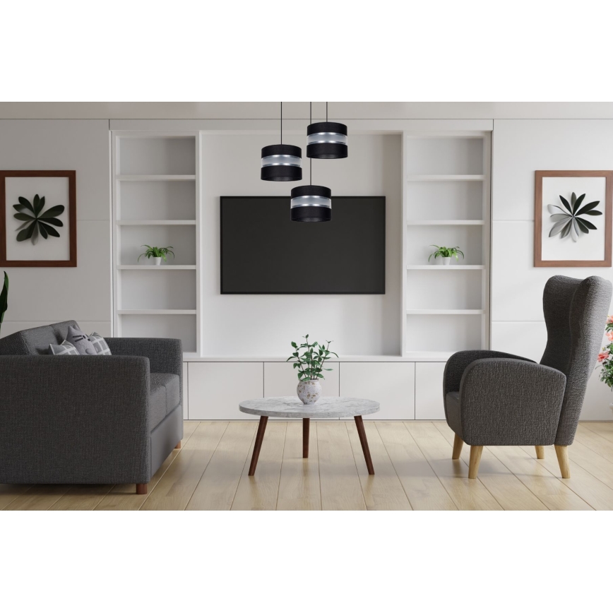 Lestenec na vrvici CORAL 3xE27/60W/230V črna/mat krom pr. 45 cm