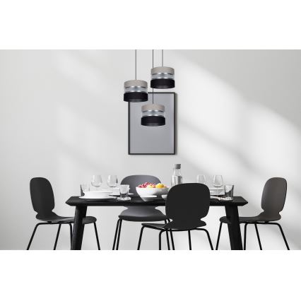 Lestenec na vrvici CORAL 3xE27/60W/230V črna/siva/mat krom pr. 45 cm