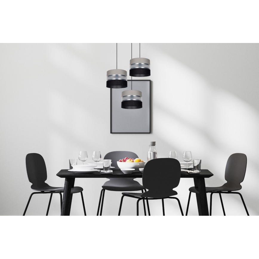 Lestenec na vrvici CORAL 3xE27/60W/230V črna/siva/mat krom pr. 45 cm