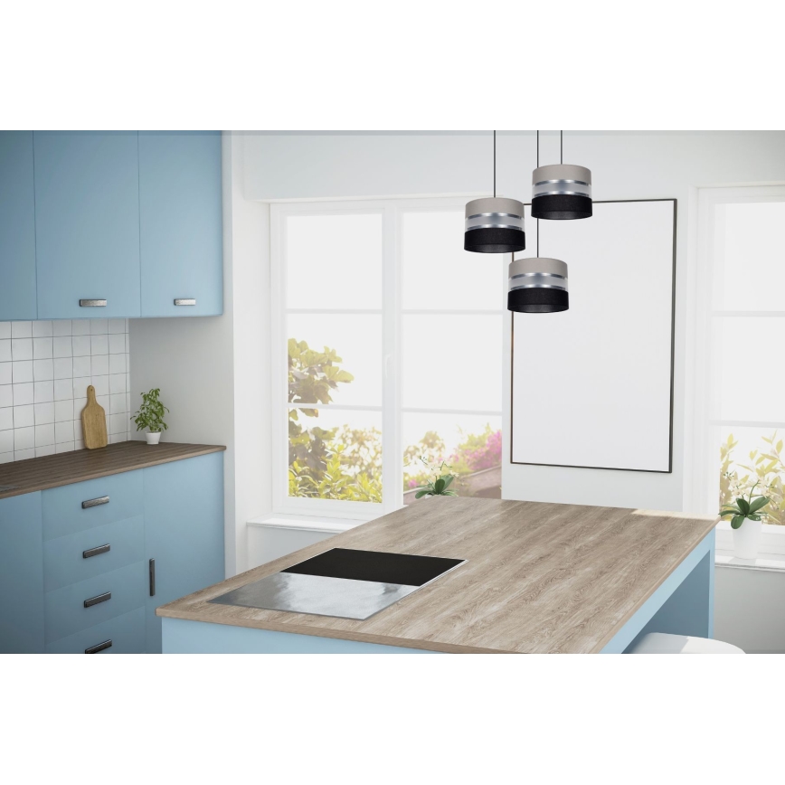 Lestenec na vrvici CORAL 3xE27/60W/230V črna/siva/mat krom pr. 45 cm