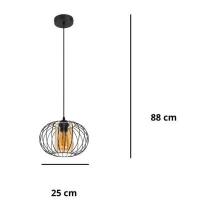 Lestenec na vrvici CORRINI 1xE27/60W/230V pr. 25 cm črna/bež