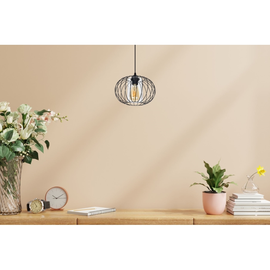 Lestenec na vrvici CORRINI 1xE27/60W/230V pr. 25 cm črna/prozorna