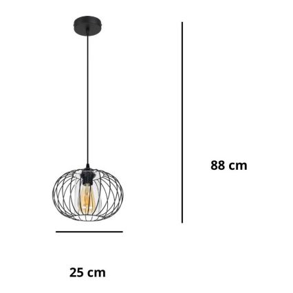 Lestenec na vrvici CORRINI 1xE27/60W/230V pr. 25 cm črna/prozorna