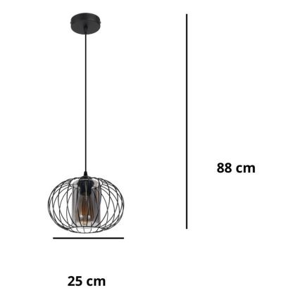 Lestenec na vrvici CORRINI 1xE27/60W/230V pr. 25 cm črna/siv