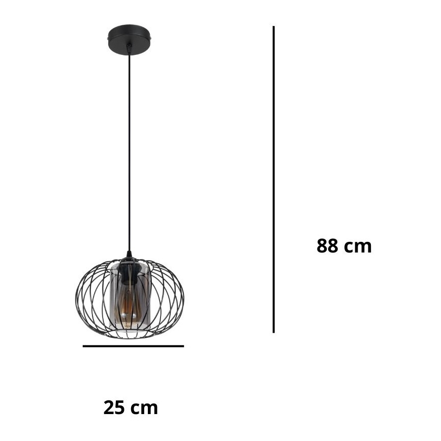 Lestenec na vrvici CORRINI 1xE27/60W/230V pr. 25 cm črna/siv