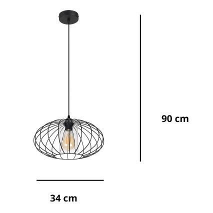 Lestenec na vrvici CORRINI 1xE27/60W/230V pr. 34 cm črna/prozorna