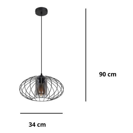 Lestenec na vrvici CORRINI 1xE27/60W/230V pr. 34 cm črna/siva