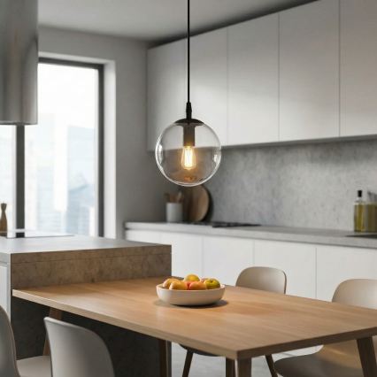 Lestenec na vrvici COSMO 1xE14/10W/230V pr. 14 cm črna/prozorna