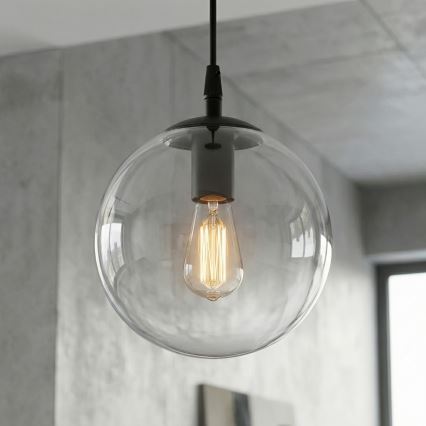 Lestenec na vrvici COSMO 1xE14/10W/230V pr. 14 cm črna/prozorna